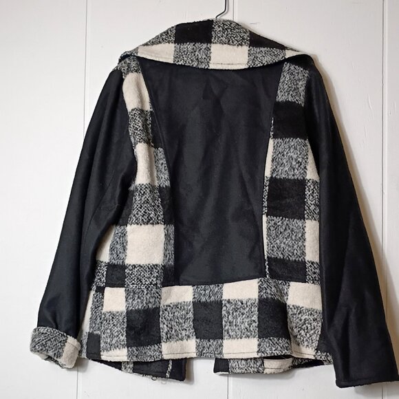 Tulle Original Anthropology Women's L Black White Check Plaid Trim Wool Jacket - Picture 5 of 5
